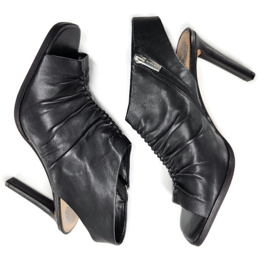Vince Camuto Jenett Black Leather Rouched Open-Toe Sling-Back High-Heel Sandals - Picture 6 of 11